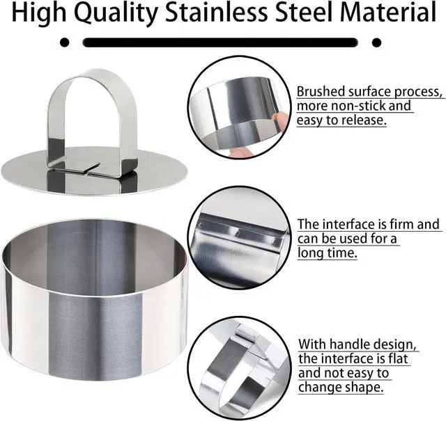 Alt view image 2 of 6 - 4 Pack Round Cake Ring Mold, Stainless Steel Ring Molds for Cooking Mousse Cake Molds Baking Rings Forming Rings with Pusher & Lifter for Dessert Pastry Crumpet Eggs, 3.15 Inches