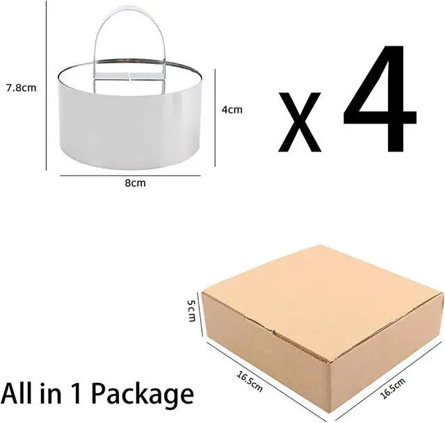 Alt view image 6 of 6 - 4 Pack Round Cake Ring Mold, Stainless Steel Ring Molds for Cooking Mousse Cake Molds Baking Rings Forming Rings with Pusher & Lifter for Dessert Pastry Crumpet Eggs, 3.15 Inches