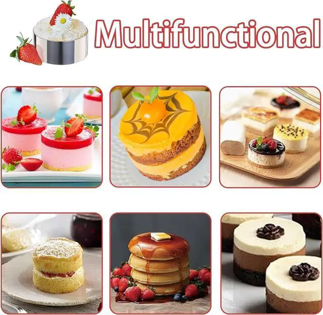 Alt view image 3 of 6 - 4 Pack Round Cake Ring Mold, Stainless Steel Ring Molds for Cooking Mousse Cake Molds Baking Rings Forming Rings with Pusher & Lifter for Dessert Pastry Crumpet Eggs, 3.15 Inches