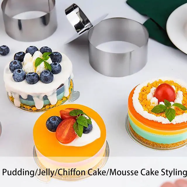 Alt view image 5 of 6 - 4 Pack Round Cake Ring Mold, Stainless Steel Ring Molds for Cooking Mousse Cake Molds Baking Rings Forming Rings with Pusher & Lifter for Dessert Pastry Crumpet Eggs, 3.15 Inches