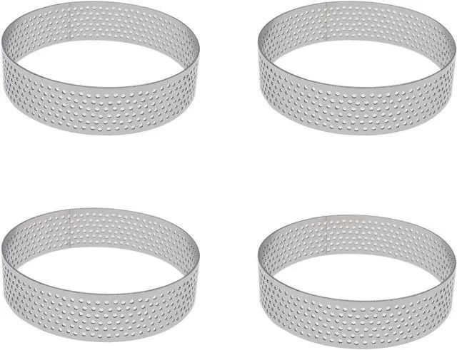 Main image of 4 Pcs Perforated Tart Rings for Baking 3.15" Cake Mousse Ring Stainless Steel Circle Tartlet Molds
