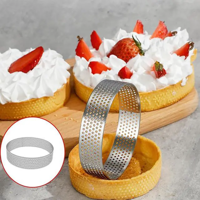 Alt view image 5 of 5 - 4 Pcs Perforated Tart Rings for Baking 3.15" Cake Mousse Ring Stainless Steel Circle Tartlet Molds
