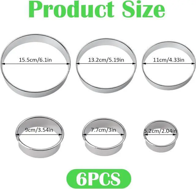 Alt view image 2 of 7 - 6 Pcs Round Cookie Cutter Set (2, 3, 3.5, 4, 5, 6 Inch) Metal Stainless Steel Large Circle Cookie Cutters Biscuit Cutter for Baking Tools Dough Cake Pastry Donuts Fondant Circle Cutting Ring Molds