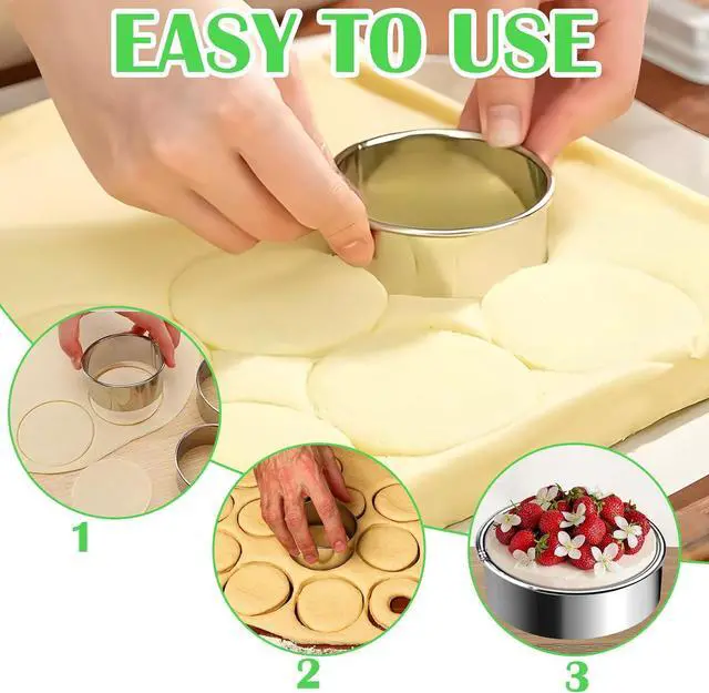 Alt view image 5 of 7 - 6 Pcs Round Cookie Cutter Set (2, 3, 3.5, 4, 5, 6 Inch) Metal Stainless Steel Large Circle Cookie Cutters Biscuit Cutter for Baking Tools Dough Cake Pastry Donuts Fondant Circle Cutting Ring Molds