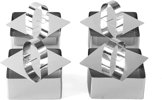 Main image of Square Mousse Ring Set 4PCS with Pusher Stainless Steel Cake Mold for DIY Cheesecake Pastry Cookie Baking Dessert Tools(3.15 x 1.5Inch)