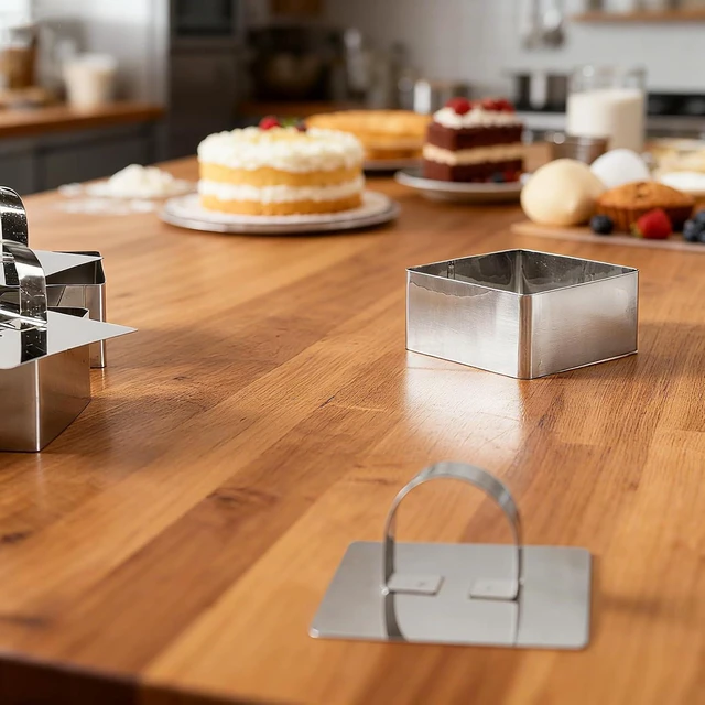 Alt view image 3 of 5 - Square Mousse Ring Set 4PCS with Pusher Stainless Steel Cake Mold for DIY Cheesecake Pastry Cookie Baking Dessert Tools(3.15 x 1.5Inch)