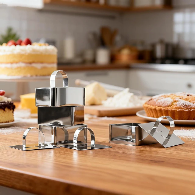 Alt view image 4 of 5 - Square Mousse Ring Set 4PCS with Pusher Stainless Steel Cake Mold for DIY Cheesecake Pastry Cookie Baking Dessert Tools(3.15 x 1.5Inch)