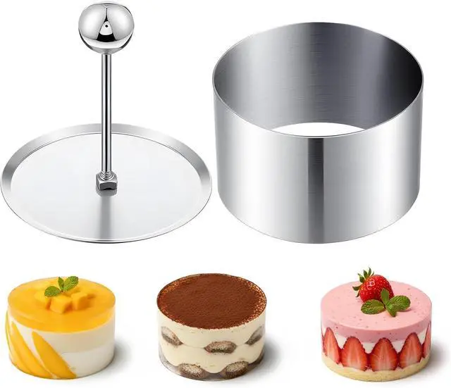 Main image of Ring Molds for Cooking, Stainless Steel Onigiri Mold 3.1 Inch Mousse Cake Ring Mold Seamless Cake Cutter with Pusher for Making Sushi Baking Pastry Mousse Rings Dessert