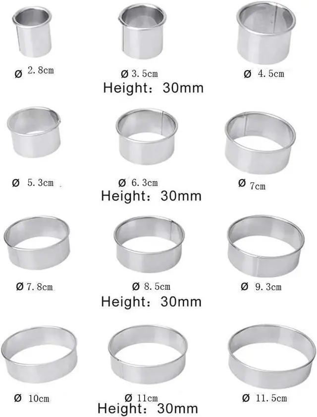 Alt view image 2 of 7 - 304 Stainless Steel Cookie Cutters Mousse Circle Round Cake Donut Fondant Pastry Mold Baking Tools12 Piece Set