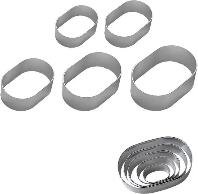 Main image of 5pcs Semi-cooked Cheese Molds Aluminium,Stainless Steel Oval Cheese Cake Rings Semi-cooked Cheeses Molds(Silver Oval)