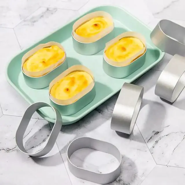 Alt view image 3 of 6 - 5pcs Semi-cooked Cheese Molds Aluminium,Stainless Steel Oval Cheese Cake Rings Semi-cooked Cheeses Molds(Silver Oval)