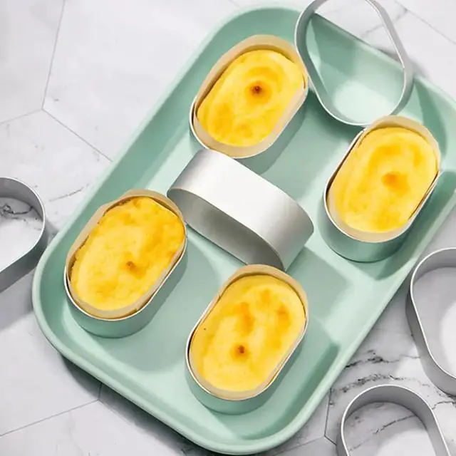 Alt view image 4 of 6 - 5pcs Semi-cooked Cheese Molds Aluminium,Stainless Steel Oval Cheese Cake Rings Semi-cooked Cheeses Molds(Silver Oval)