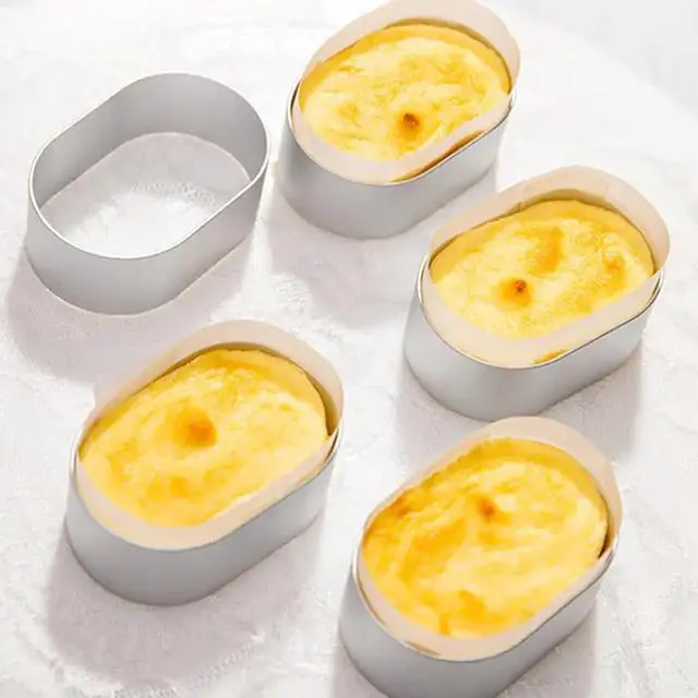 Alt view image 5 of 6 - 5pcs Semi-cooked Cheese Molds Aluminium,Stainless Steel Oval Cheese Cake Rings Semi-cooked Cheeses Molds(Silver Oval)