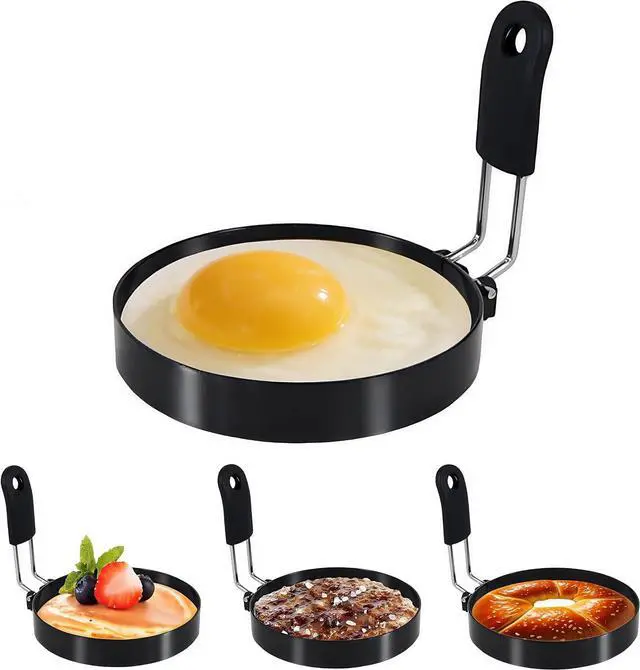 Main image of 4 Pack Egg Rings for Frying Eggs, 3.5" Round Egg Cooking Stainless Steel, for English Muffins Pancake, with Silicone Handle