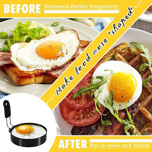Alt view image 5 of 6 - 4 Pack Egg Rings for Frying Eggs, 3.5" Round Egg Cooking Stainless Steel, for English Muffins Pancake, with Silicone Handle