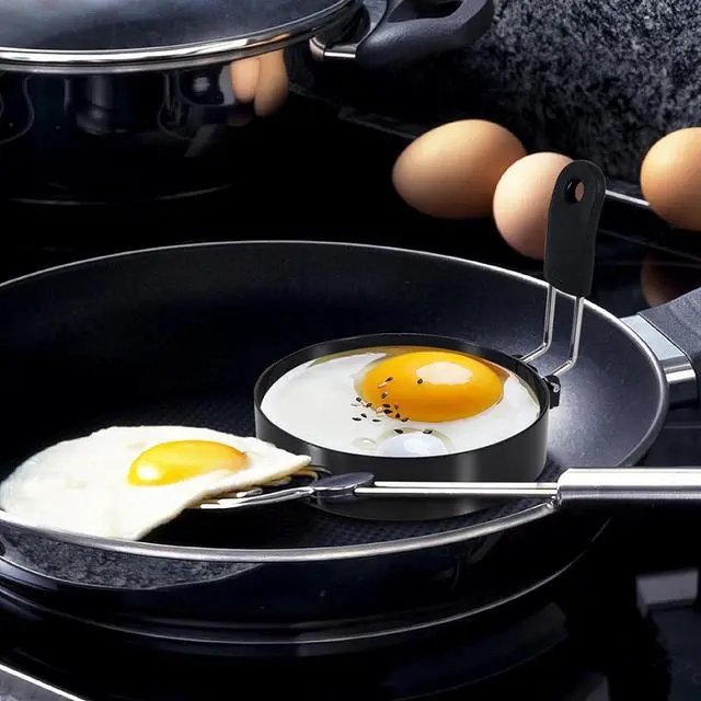 Alt view image 6 of 6 - 4 Pack Egg Rings for Frying Eggs, 3.5" Round Egg Cooking Stainless Steel, for English Muffins Pancake, with Silicone Handle