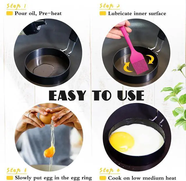 Alt view image 4 of 6 - 4 Pack Egg Rings for Frying Eggs, 3.5" Round Egg Cooking Stainless Steel, for English Muffins Pancake, with Silicone Handle