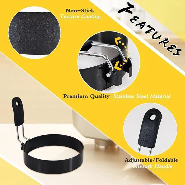 Alt view image 3 of 6 - 4 Pack Egg Rings for Frying Eggs, 3.5" Round Egg Cooking Stainless Steel, for English Muffins Pancake, with Silicone Handle
