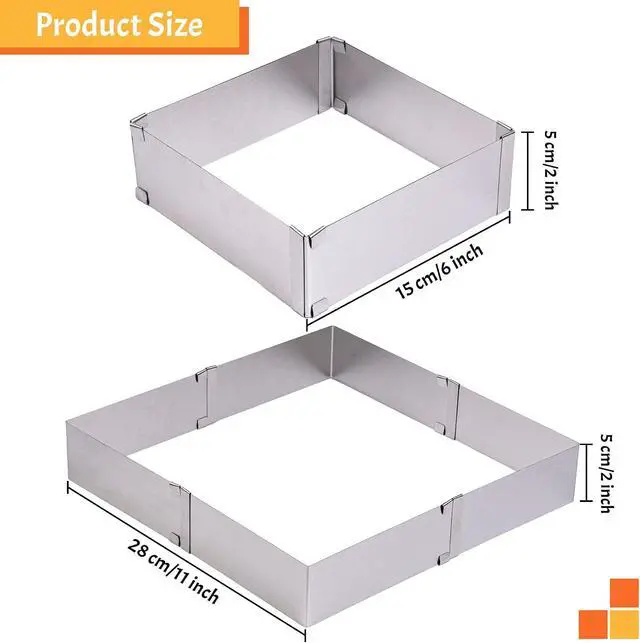 Alt view image 2 of 7 - TXIN Stainless Steel Cake Ring Square Cake Mousse Mold Ring Cutter, Adjustable from 6 inch to 11 inch