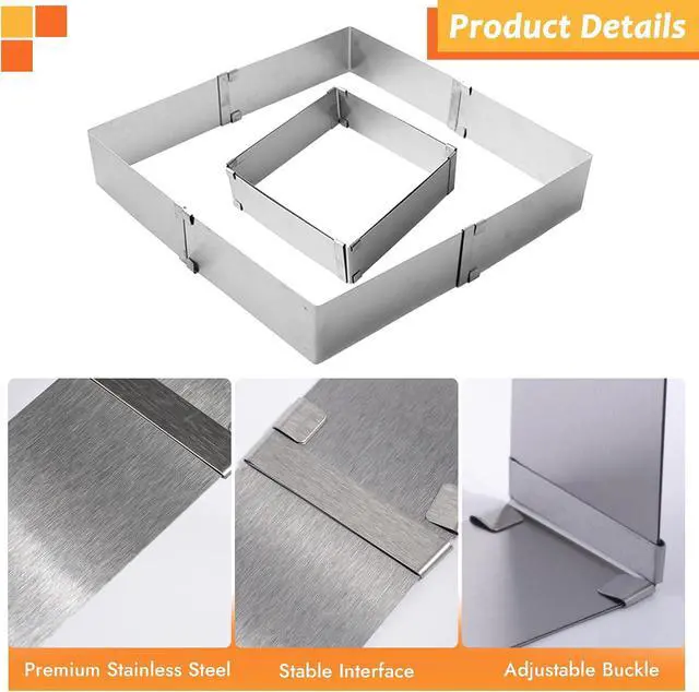 Alt view image 3 of 7 - TXIN Stainless Steel Cake Ring Square Cake Mousse Mold Ring Cutter, Adjustable from 6 inch to 11 inch