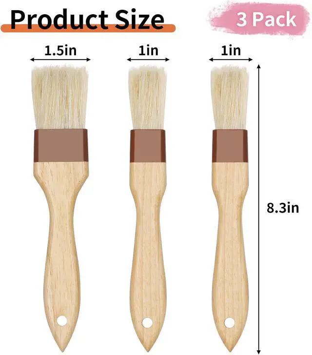 Alt view image 2 of 7 - 3 Pack Natural Bristle Pastry Brush for Basting Baking Cooking Food