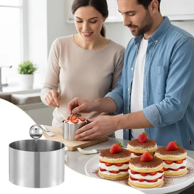 Alt view image 5 of 7 - Ring Molds for Cooking, Stainless Steel Onigiri Mold 3.1 Inch Mousse Cake Ring Mold Seamless Cake Cutter with Pusher for Making Sushi Baking Pastry Mousse Rings Dessert