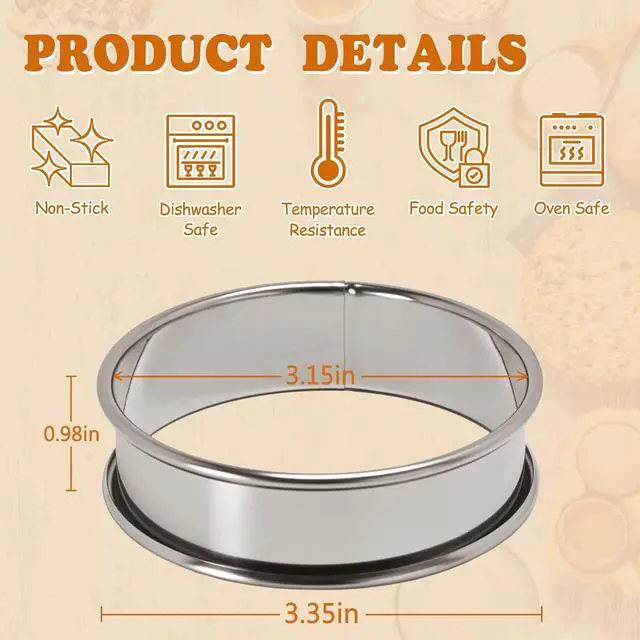 Alt view image 2 of 7 - Cookie Rings For Baking 6Pcs, 3.15" English Muffin Ring,Egg Rings, Stainless Steel Crumpet Rings For Frying Eggs, Metal Baking Molds For All Kinds of Breakfast