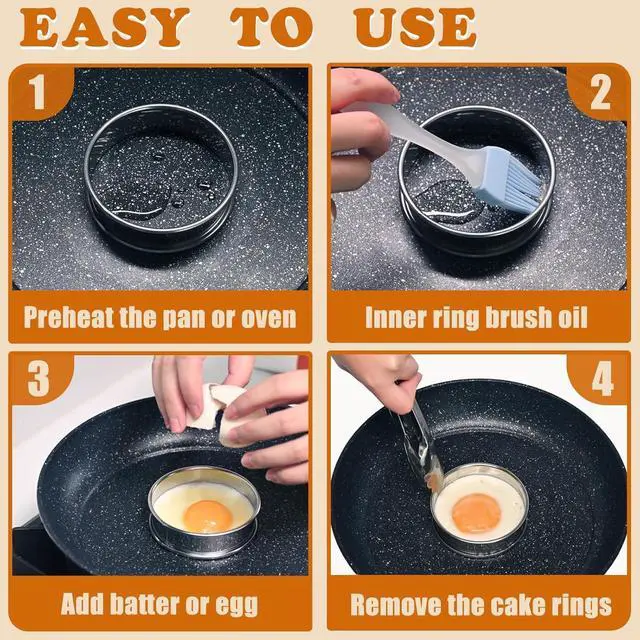 Alt view image 5 of 7 - Cookie Rings For Baking 6Pcs, 3.15" English Muffin Ring,Egg Rings, Stainless Steel Crumpet Rings For Frying Eggs, Metal Baking Molds For All Kinds of Breakfast