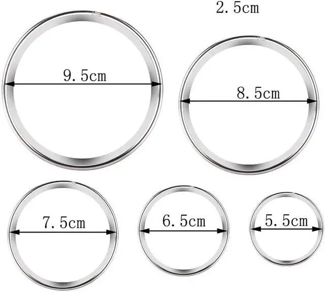 Alt view image 2 of 5 - 5 Pcs Round Cookie Cutter Stainless Steel Mousse Cake Molds Donut Pastry Cutter Set Biscuits Ring Molds for Cooking