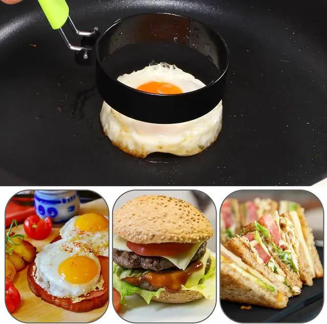 Alt view image 7 of 7 - 2Pcs Egg Rings Set with Silicone Handle and Brush, 3.5Inch Circle&Heart Shaped Nonstick Egg Rings, Cooking Accessories for Breakfast Sandwiches, Pancakes