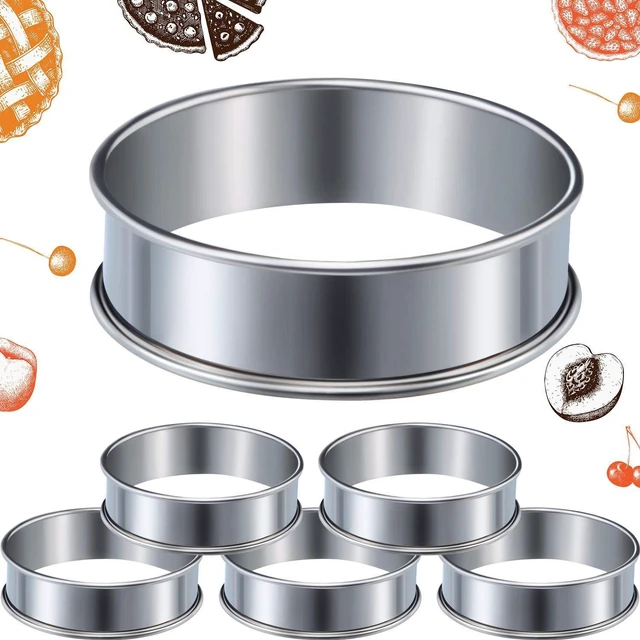 Main image of 6 Pcs English Muffin Crumpet Rings 3.15 Inch Double Rolled Tart Ring Stainless Steel Nonstick Metal Round Mold for Home Food Making Tool