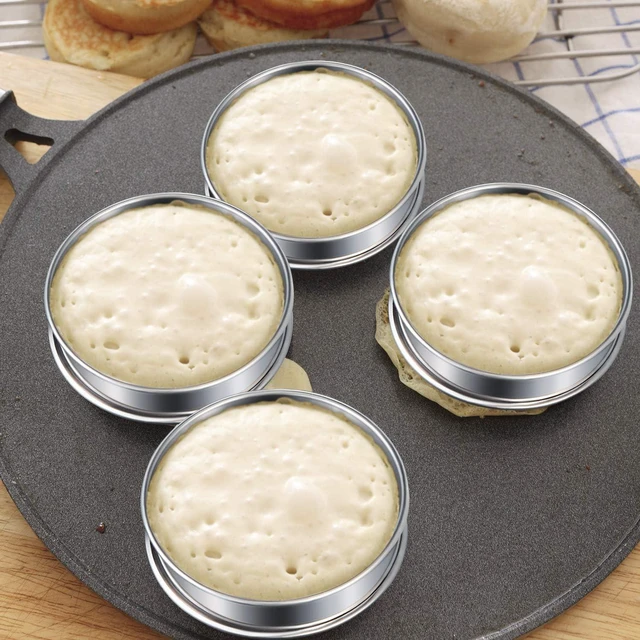 Alt view image 3 of 7 - 6 Pcs English Muffin Crumpet Rings 3.15 Inch Double Rolled Tart Ring Stainless Steel Nonstick Metal Round Mold for Home Food Making Tool
