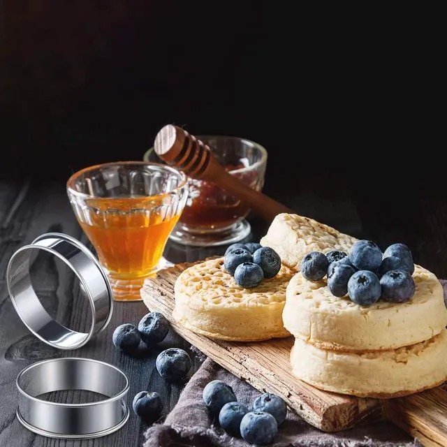 Alt view image 4 of 7 - 6 Pcs English Muffin Crumpet Rings 3.15 Inch Double Rolled Tart Ring Stainless Steel Nonstick Metal Round Mold for Home Food Making Tool