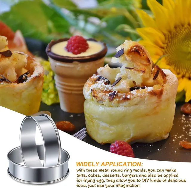 Alt view image 5 of 7 - 6 Pcs English Muffin Crumpet Rings 3.15 Inch Double Rolled Tart Ring Stainless Steel Nonstick Metal Round Mold for Home Food Making Tool