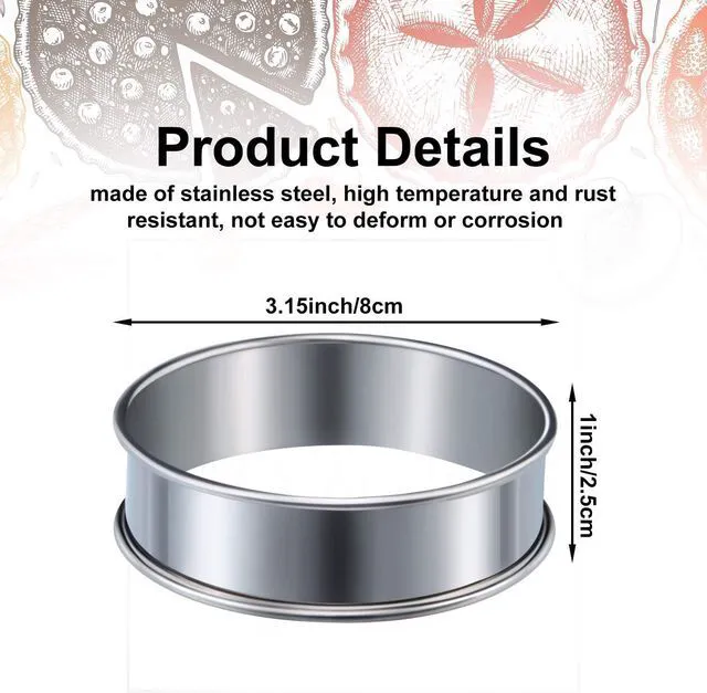 Alt view image 2 of 7 - 6 Pcs English Muffin Crumpet Rings 3.15 Inch Double Rolled Tart Ring Stainless Steel Nonstick Metal Round Mold for Home Food Making Tool
