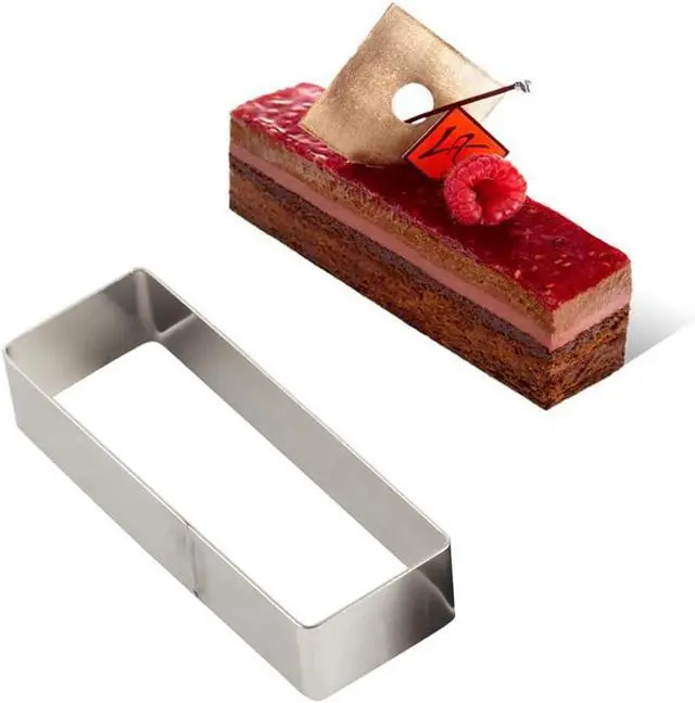 Alt view image 2 of 7 - Rectangular Cake Molds,Stainless Steel Cake Mousse Ring Rectangle Cookie Cutter Mousse Cake Cutter Ring Mold for Home Kitchen