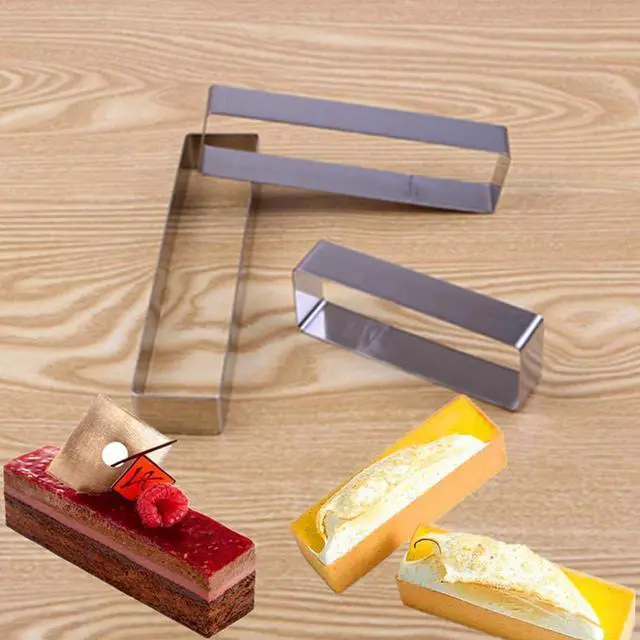 Alt view image 5 of 7 - Rectangular Cake Molds,Stainless Steel Cake Mousse Ring Rectangle Cookie Cutter Mousse Cake Cutter Ring Mold for Home Kitchen