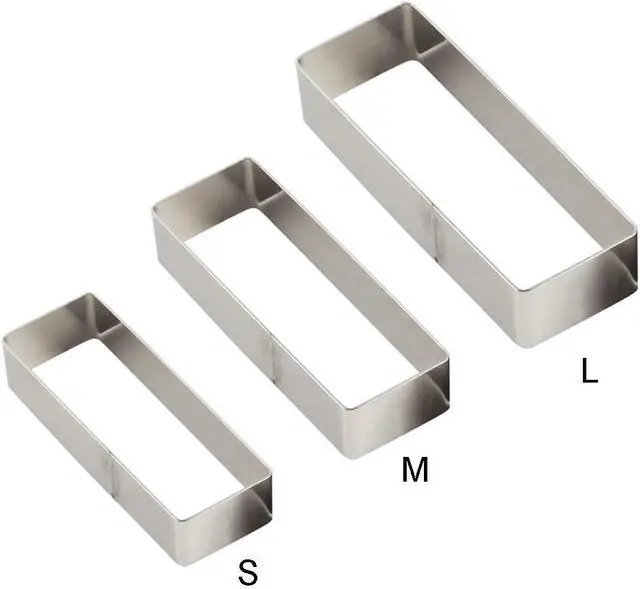 Alt view image 6 of 7 - Rectangular Cake Molds,Stainless Steel Cake Mousse Ring Rectangle Cookie Cutter Mousse Cake Cutter Ring Mold for Home Kitchen