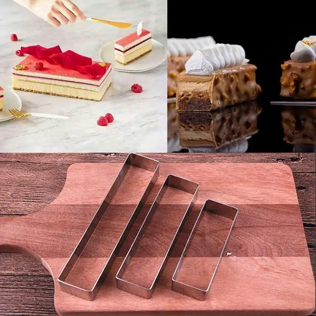 Alt view image 4 of 7 - Rectangular Cake Molds,Stainless Steel Cake Mousse Ring Rectangle Cookie Cutter Mousse Cake Cutter Ring Mold for Home Kitchen