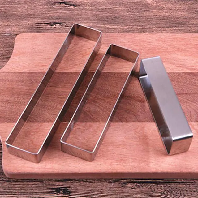 Alt view image 7 of 7 - Rectangular Cake Molds,Stainless Steel Cake Mousse Ring Rectangle Cookie Cutter Mousse Cake Cutter Ring Mold for Home Kitchen