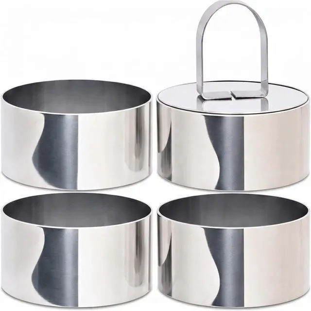 Main image of Ring Molds for Cooking, 3'' Stainless Steel Food Rings with Pusher