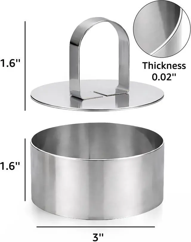 Alt view image 5 of 7 - Ring Molds for Cooking, 3'' Stainless Steel Food Rings with Pusher