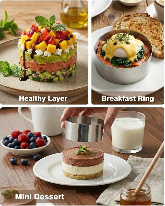 Alt view image 6 of 7 - Ring Molds for Cooking, 3'' Stainless Steel Food Rings with Pusher