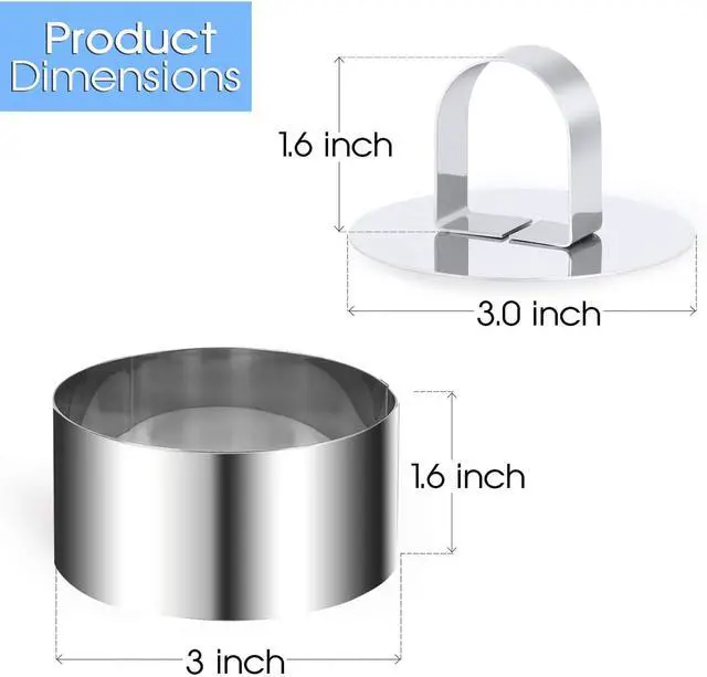 Alt view image 2 of 6 - Cake Mold Stainless Steel Round Ring Molds, 3Inch Food Rings Dessert Mousse Molds Cooking with Pushers for Pastry Baking (4 Rings and 4 Pushers)
