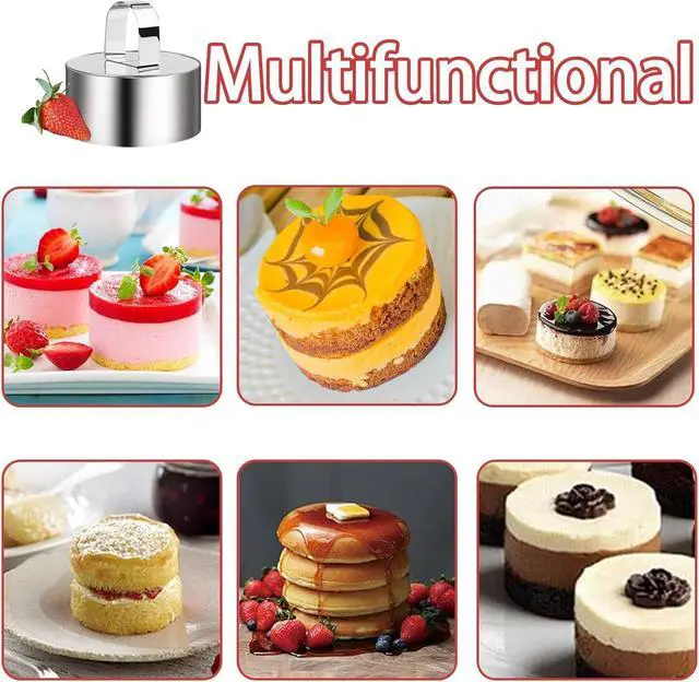 Alt view image 4 of 6 - Cake Mold Stainless Steel Round Ring Molds, 3Inch Food Rings Dessert Mousse Molds Cooking with Pushers for Pastry Baking (4 Rings and 4 Pushers)