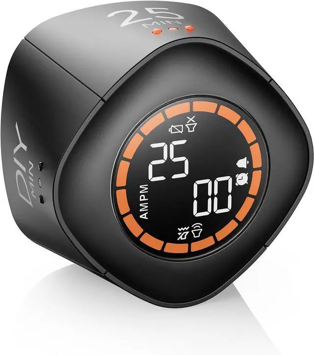 Main image of VEWINGL Cube Productivity Timer, 25/5/10/45 Min Presets, Desk Flip Timer for Pomodoro Study Sessions, Vibration & Custom Modes for ADHD, Work, Study & Kitchen (Black)