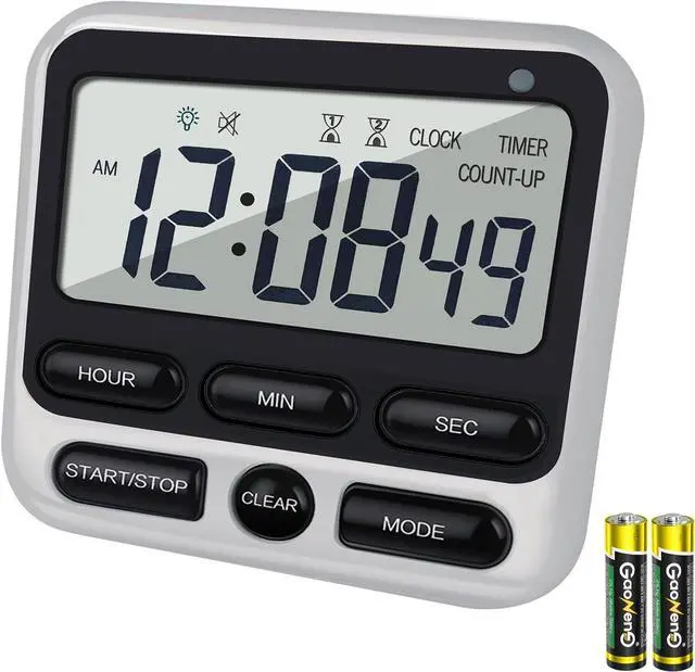 Main image of Digital Dual Kitchen Timer with Strong Magnet,24-Hour Countdown & Stopwatch,Loud Alarm,12/24 Hour Clock Switch,Calendar,Visual Indicator Light,Mute Option,3 Placement Options (Batteries Included)