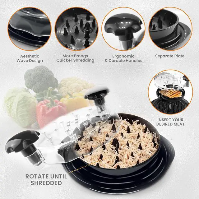 Alt view image 5 of 7 - Chicken Shredder Tool Twist, Large Manual Meat Grinder Machine for Chicken & Beef, Strong Anti-Slip Base, Ergonomic Handle, BPA Free, Dishwasher-Safe (Black)