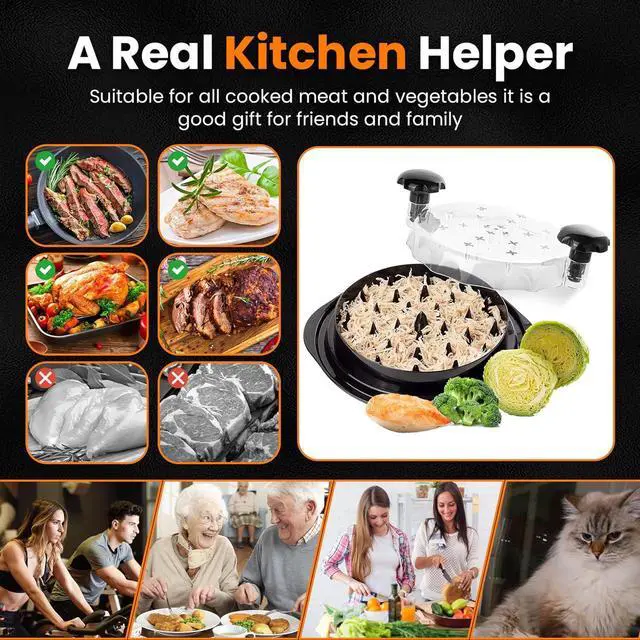 Alt view image 6 of 7 - Chicken Shredder Tool Twist, Large Manual Meat Grinder Machine for Chicken & Beef, Strong Anti-Slip Base, Ergonomic Handle, BPA Free, Dishwasher-Safe (Black)