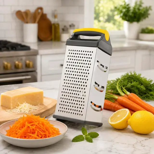 Alt view image 2 of 7 - Cheese Grater, 4 Sided Stainless Steel Box Grater, Vegetable Slicer with Non-Slip Base, Kitchen Food Shredder for Block Cheese Vegetables, Dishwasher Safe